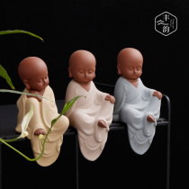Creative purple sand tea pet hanging clothes little monk ornaments Zen cute characters Kung Fu small monk ceramic tea art tea ceremony