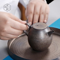 Japanese coarse pottery teapot single pot large handmade household tea set antique ceramic tea maker gilt iron glaze with filter