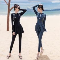 Long sleeve swimsuit womens one-piece skirt trousers sunscreen quick-drying slim body slim hot spring swimsuit nylon surf diving suit