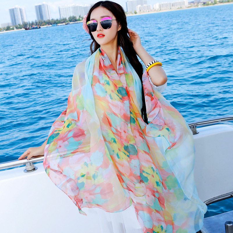 Enlarge Edition Beach Towels Swimming Cloak Wrap Dress Floral Sexy Teenage Girls Seaside Holiday Sunscreen Shawl Thin