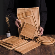 Hotel restaurant Bamboo solid wood tray Rectangular bamboo and wood plate cup tray Household living room wooden round tea tray