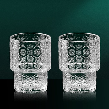 Embossed Glass Cup, Thickened Latte Coffee Cup, Designer Beverage Cup, Vintage Cup, Niche Beer Cup