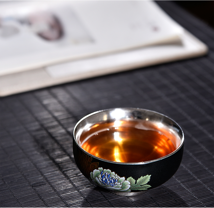 Ancient sheng up new peony silver household ceramic cups ru up market metrix who cup single CPU kunfu tea light to use color bucket
