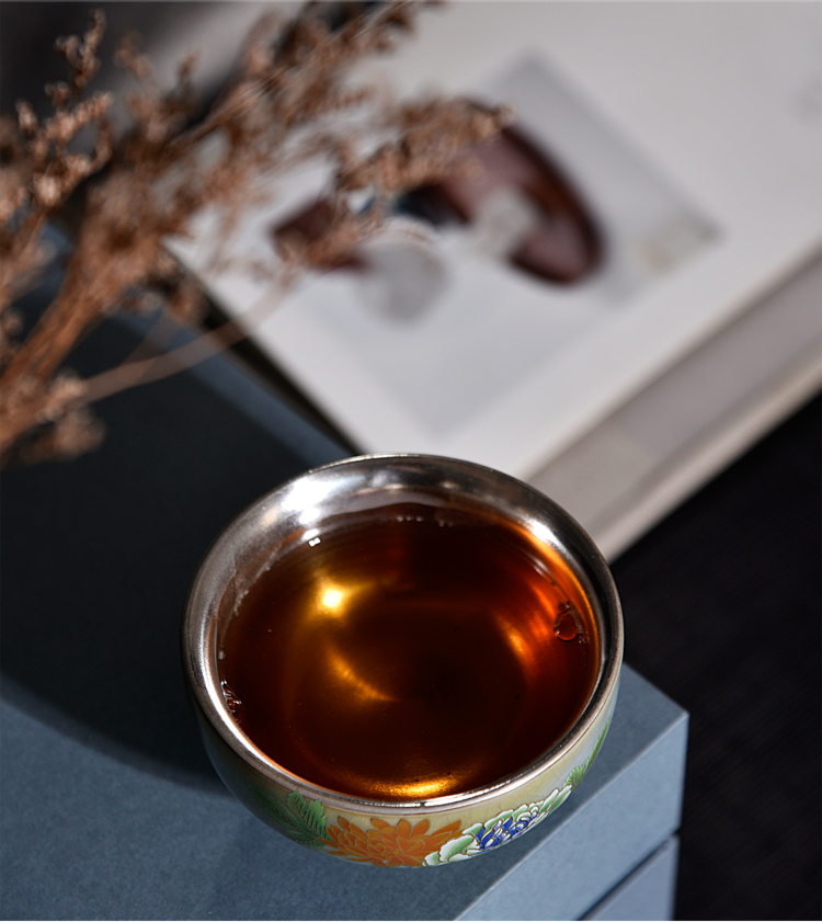 Ancient sheng up new peony silver household ceramic cups ru up market metrix who cup single CPU kunfu tea light to use color bucket