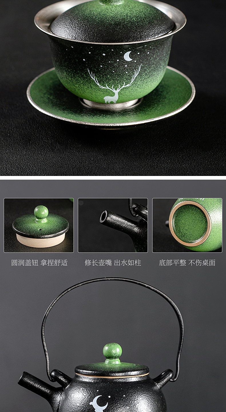 The ancient sheng up visitor tasted silver gilding ceramic kung fu tea set of a complete set of household enamel see colour silver tureen teapot teacup suits for