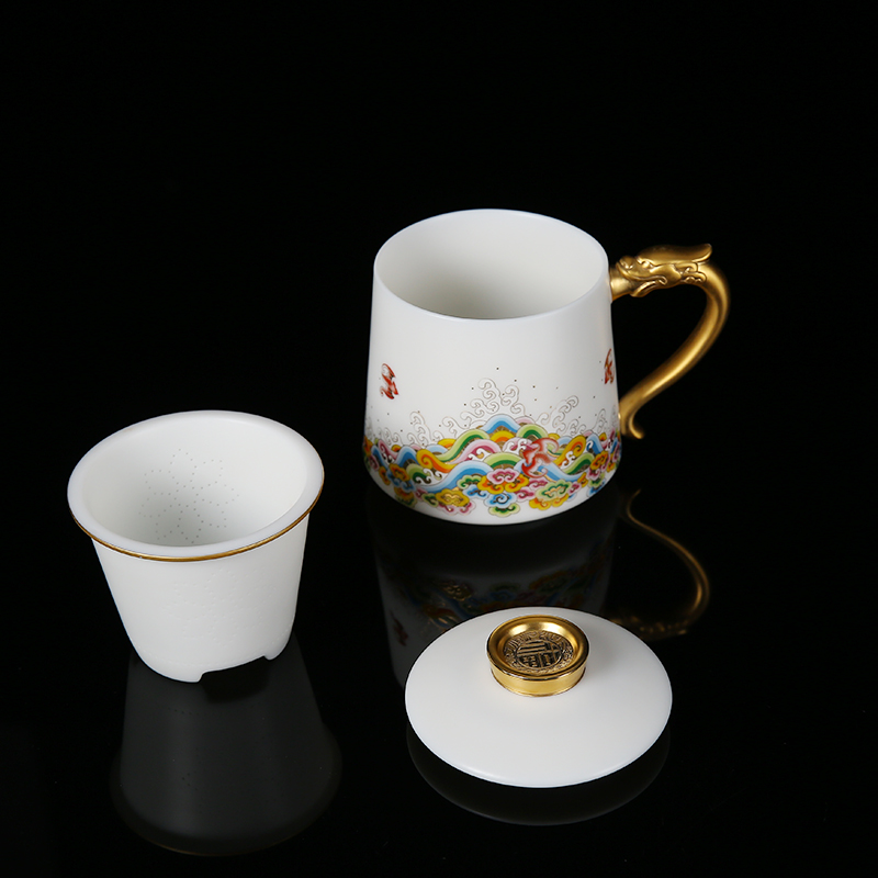 Ancient sheng up enamel cup creative household ceramic tea cup of filtration separation of tea cup office. A cup of water