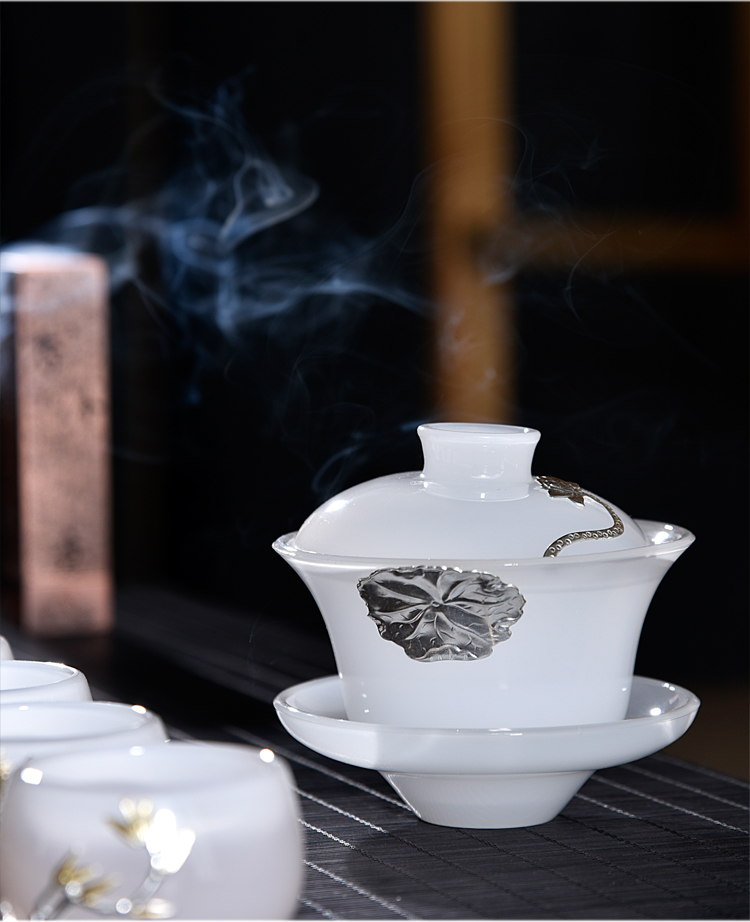 Ancient sheng up ore a pot of six glasses with silver, jade porcelain tureen tea cups white jade porcelain whitebait cup sample tea cup set