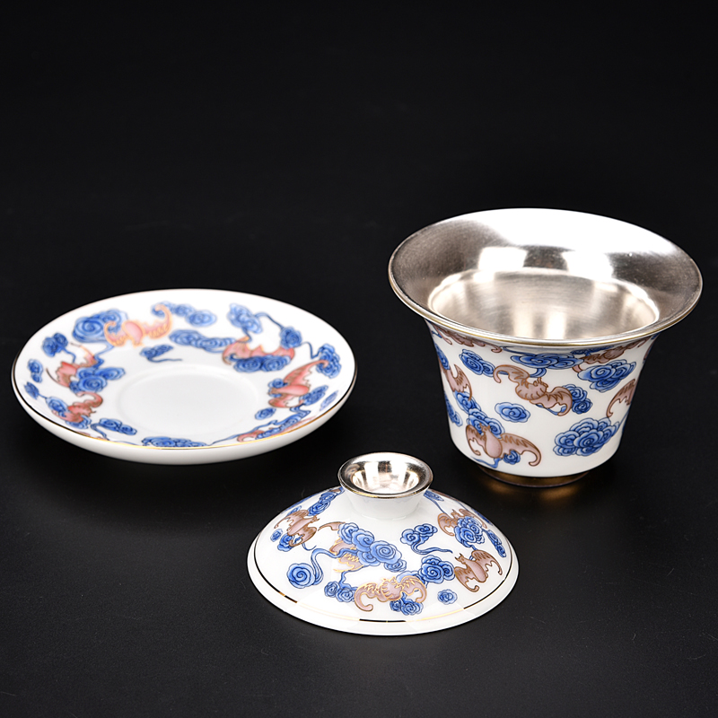 The ancient sheng up coppering. As silver tea set blue and white porcelain enamel teapot silver cups kung fu tea set of a complete set of The home