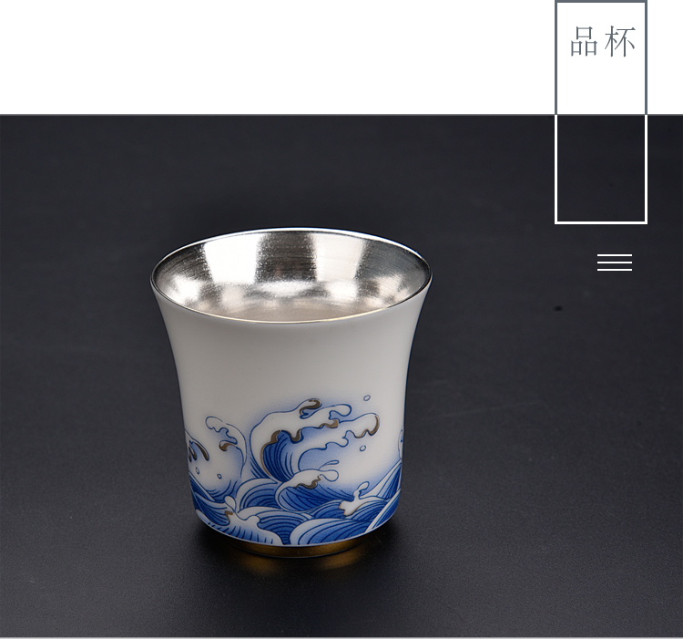 Ancient sheng sea coppering. As silver ceramic up of blue and white dragon suit kung fu tea set silver home tea tureen tea pot