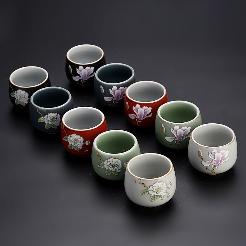 Ancient sheng up with colored enamel porcelain teacup household utensils sample tea cup manual single CPU master cup white jade porcelain tea bowl
