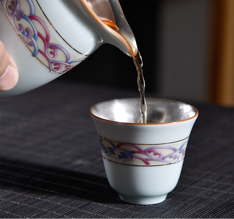 Ancient sheng up enamel see colour tasted silver tea sets ceramic silver gilding kung fu tea cup with lid of a complete set of dishes