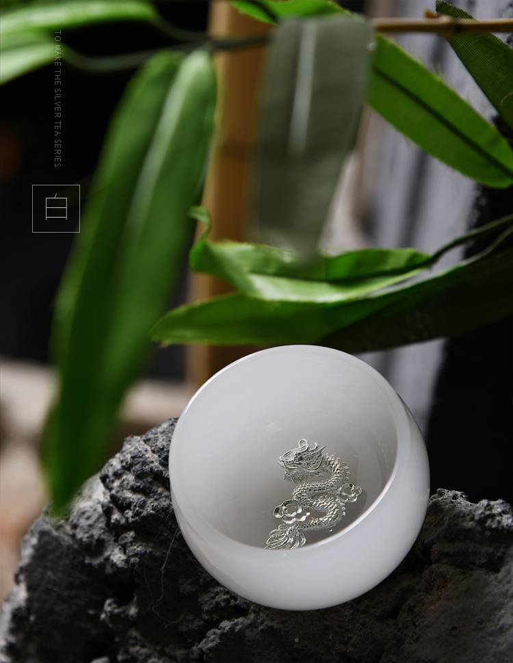 Ancient jade white jade sheng up porcelain cup with ocean 's silver single cup cup master jade jade sample tea cup tea sets tea cups