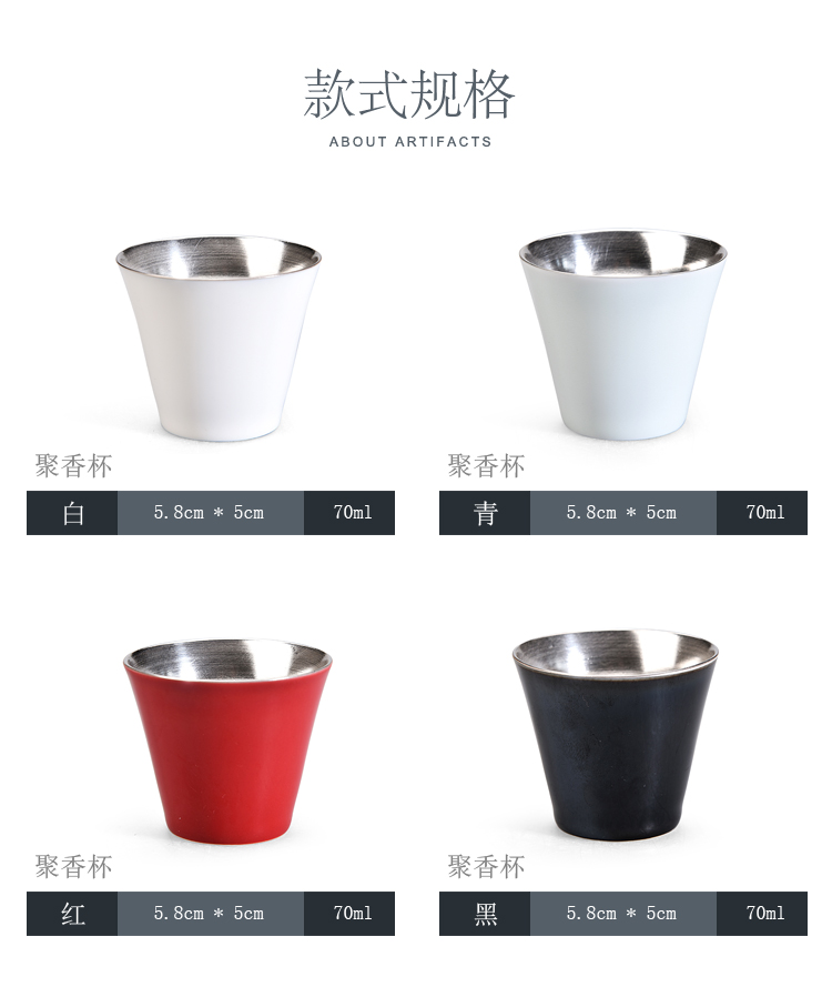 Ancient sheng up household 99 sample tea cup tea masters cup single glass up, ceramic kung fu tea set with silver mine loader silver cups