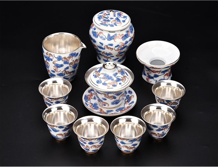 The ancient sheng up coppering. As silver tea set blue and white porcelain enamel teapot silver cups kung fu tea set of a complete set of The home