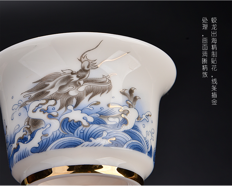 Old blue and white dragon sheng up household see colour porcelain kit kung fu tea set out to sea group make tea tureen tea pot