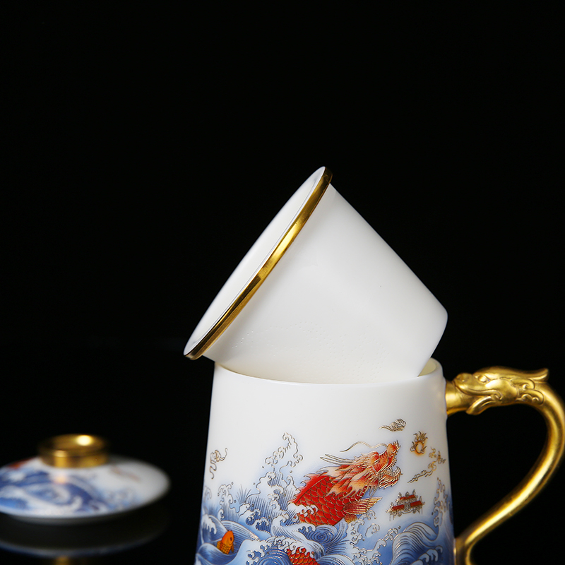 The ancient sheng up dehua white porcelain craft glass ceramic gifts home suet jade office cup personal cup with cover cups