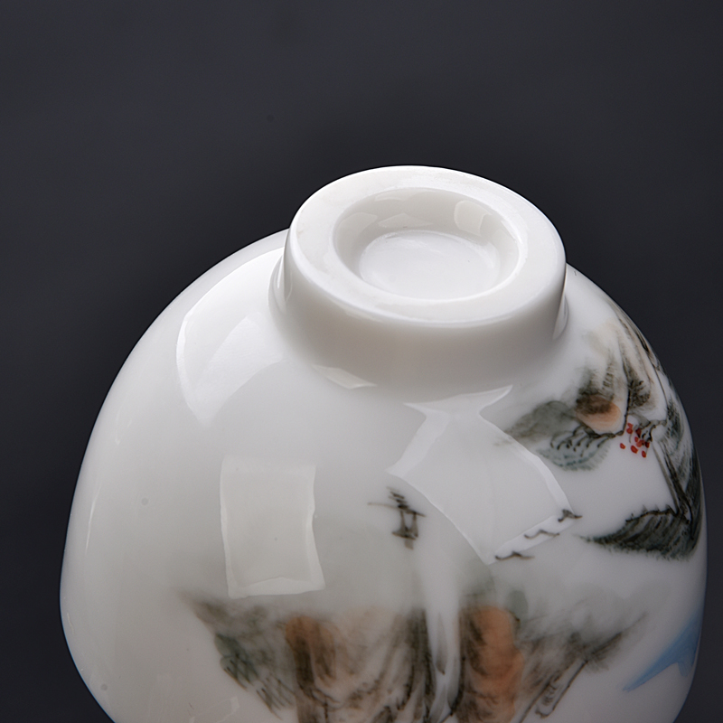 Ancient sheng up new gift boxes, hand - made scenery sample tea cup dehua white porcelain personal single CPU suet jade cup by hand