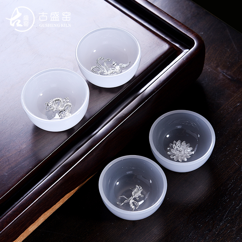 Ancient sheng up porcelain cup jade jade cup whitebait master sample tea cup silver by patterns ceramic cup kung fu tea cups