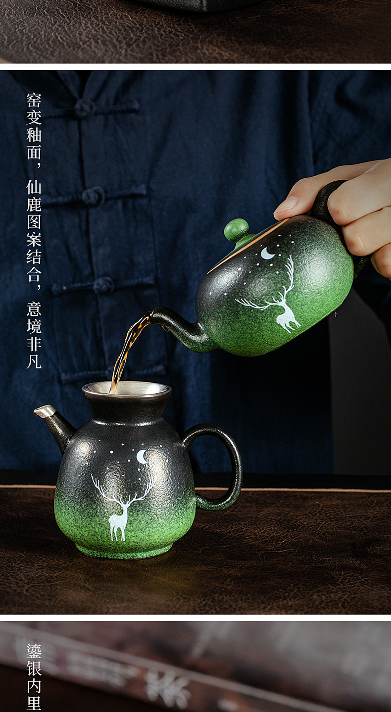 The ancient sheng up visitor tasted silver gilding ceramic kung fu tea set of a complete set of household enamel see colour silver tureen teapot teacup suits for