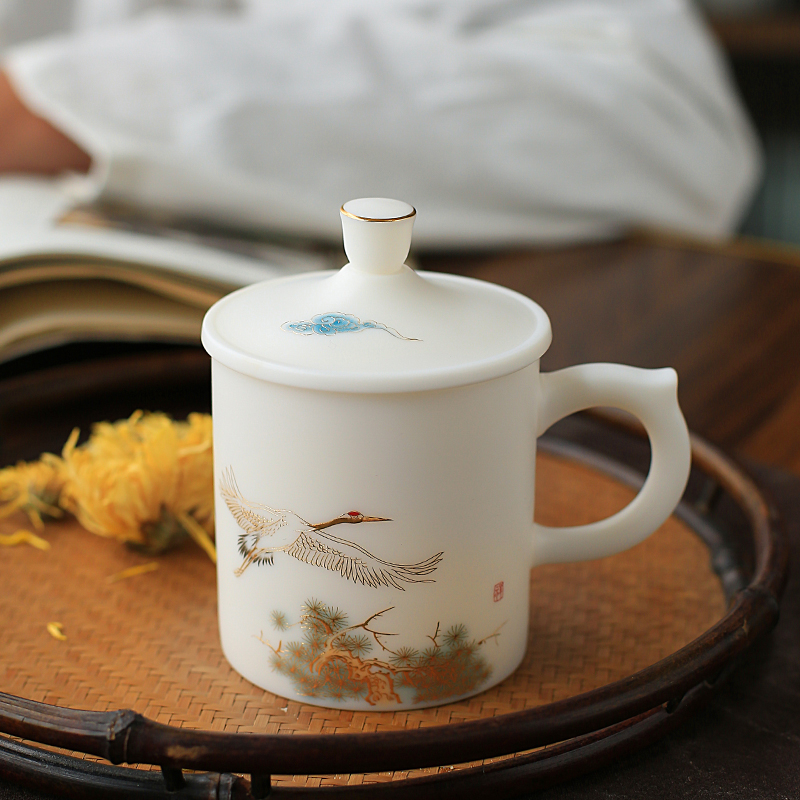 Ancient sheng manual white porcelain up boss make tea cups with cover filter suet jade office cup glass ceramic individuals