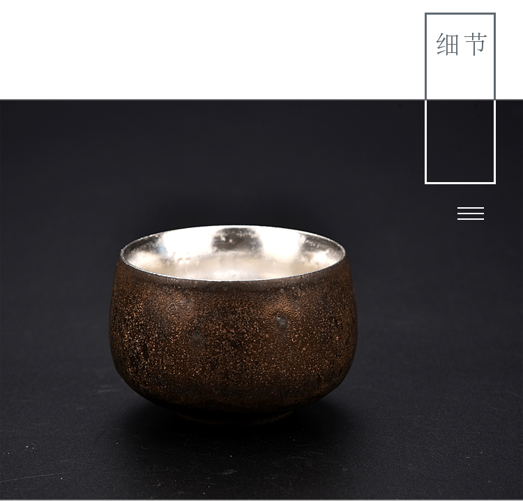 Ancient sheng up manually coppering. As silver 999 sterling silver master cup single cup sample tea cup of jingdezhen ceramic silver cup silver cup