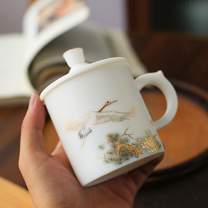 Ancient sheng manual white porcelain up boss make tea cups with cover filter suet jade office cup glass ceramic individuals