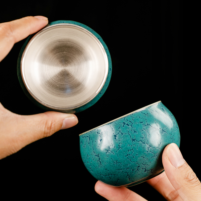 Ancient sheng up with pure silver, four seasons coppering. As silver cup up built large single individual host tea cup of jingdezhen ceramics