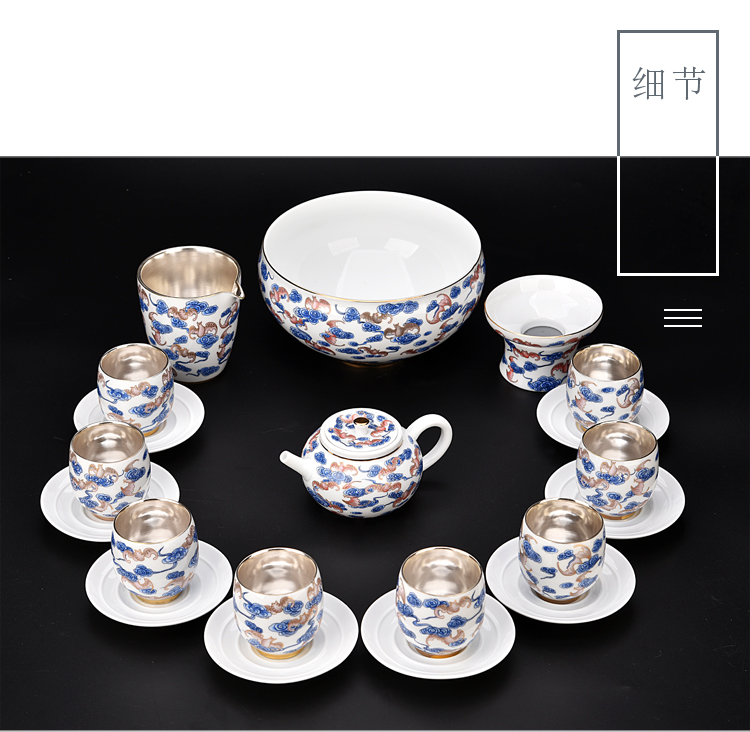 The ancient sheng up coppering. As silver tea set blue and white porcelain enamel teapot silver cups kung fu tea set of a complete set of The home