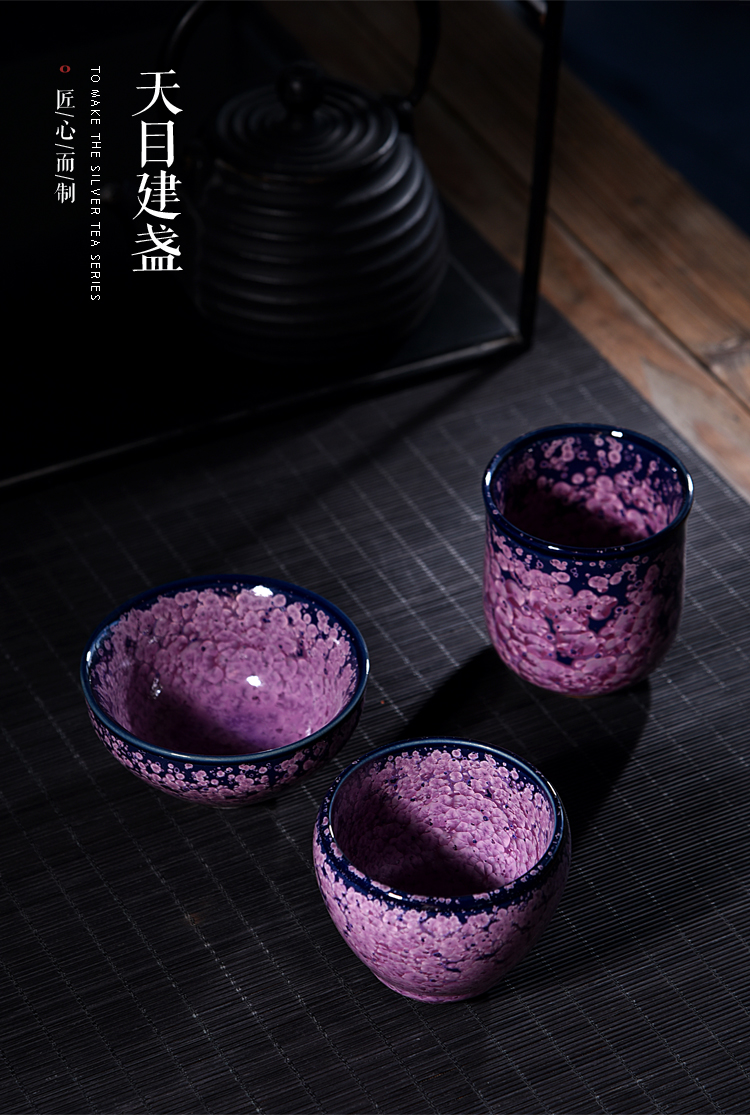 The ancient sheng up new egg cup and then built red glaze, ceramic colorful obsidian variable oil droplets master cup bowl