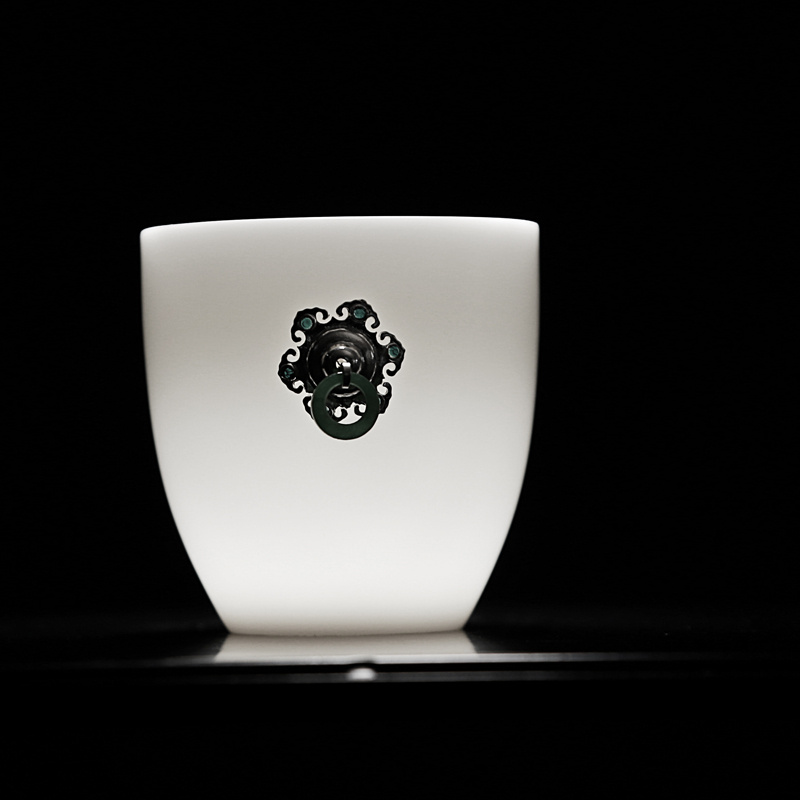Ancient sheng up new lotus jade porcelain white porcelain inlay silver kaolin jade inlay sample tea cup master cup single CPU