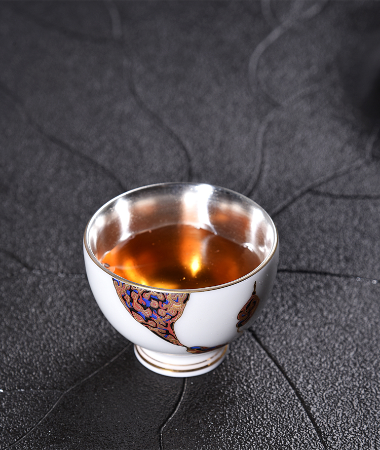 Ancient sheng up new six silver ceramic coppering. As silver tea service master cup Chinese lacquer single cup sample tea cup hand - made of bamboo cups