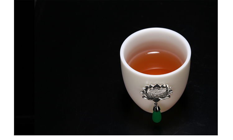 Ancient sheng up new lotus jade porcelain white porcelain inlay silver kaolin jade inlay sample tea cup master cup single CPU