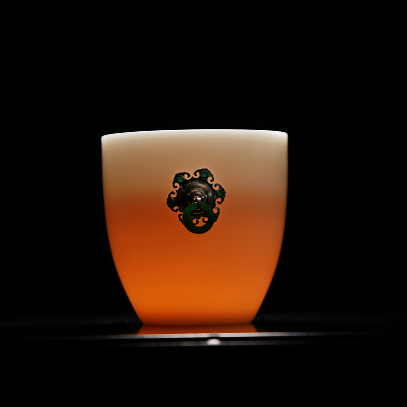 Ancient sheng up new lotus jade porcelain white porcelain inlay silver kaolin jade inlay sample tea cup master cup single CPU