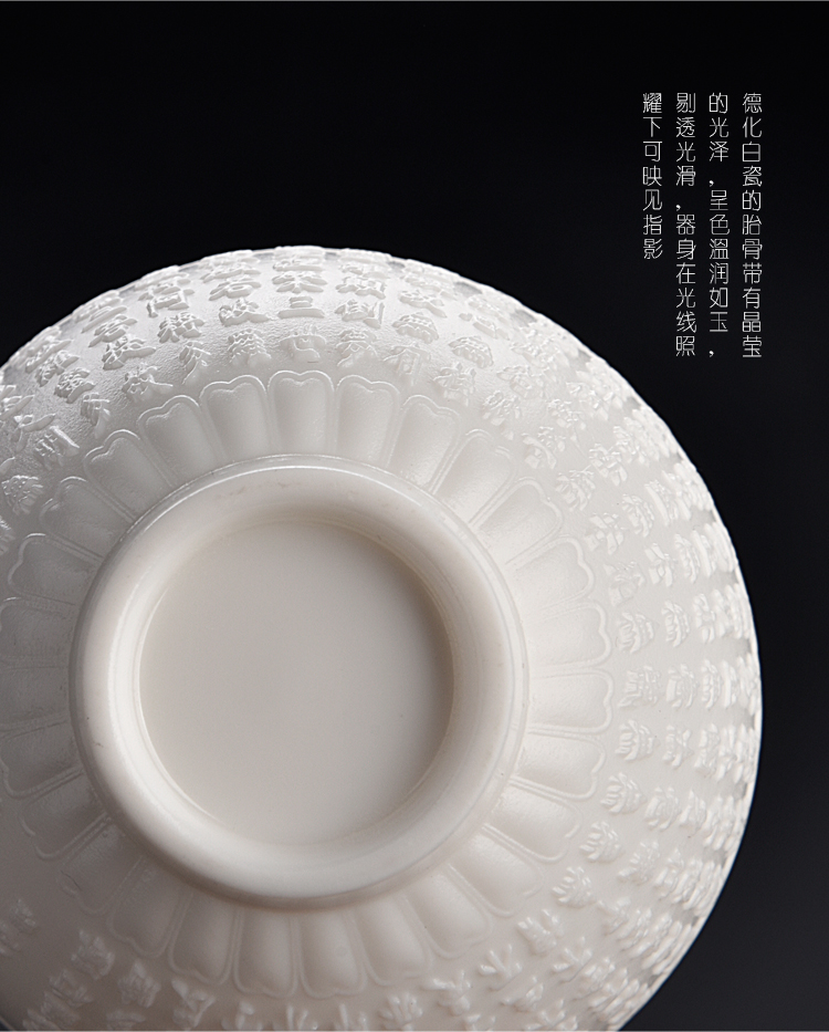 The ancient sheng up new hand - made ceramic cup kung fu master Chinese white ceramic white jade porcelain heart sutra single cup silver cup