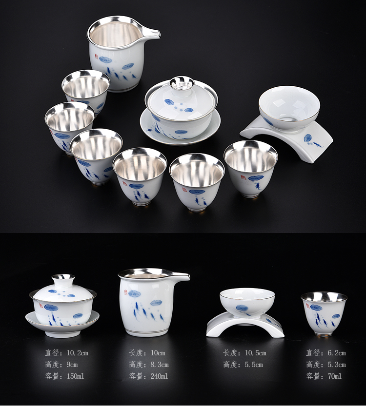 The ancient sheng jade blue and white safflower ceramic up new hand - made porcelain coppering. As silver suit household fair sample tea cup tea cup