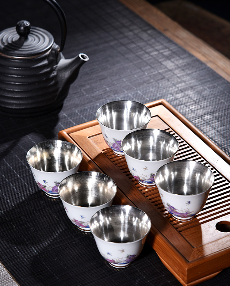 The ancient sheng up new gift boxes pure ceramic cups tasted silver gilding kung fu tea set a master cup single cup sample tea cup drawing