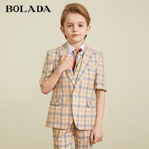  Boys dress Plaid short-sleeved shorts Formal suit suit Flower girl suit Host childrens performance suit Summer