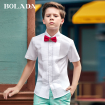  Childrens short-sleeved white shirt Boys and girls summer matching suit bamboo fiber shirt host performance suit thin