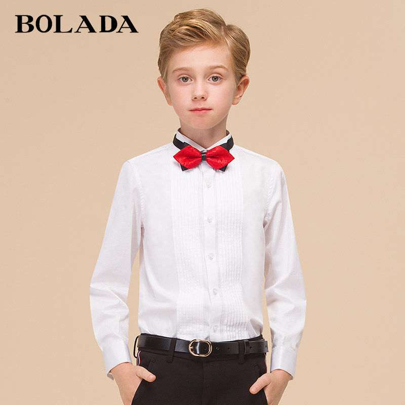 bolada boy dress shirt long sleeve children swallow collar middle big children flower girl dress British white shirt spring