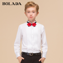  bolada boys dress shirt Long-sleeved childrens swallow collar Middle and large childrens flower girl dress white shirt dress collar new