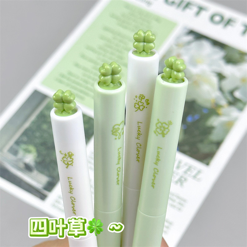 Original Fresh and Cute Four-Leaf Clover Twist-Out Pen, High Aesthetic Value, ins Style Gel Pen, Specially Designed for Middle and High School Students, Quick-Drying, Smooth Writing, 0.5mm Brush Pen, Black Pen, St Tip Signature Pen