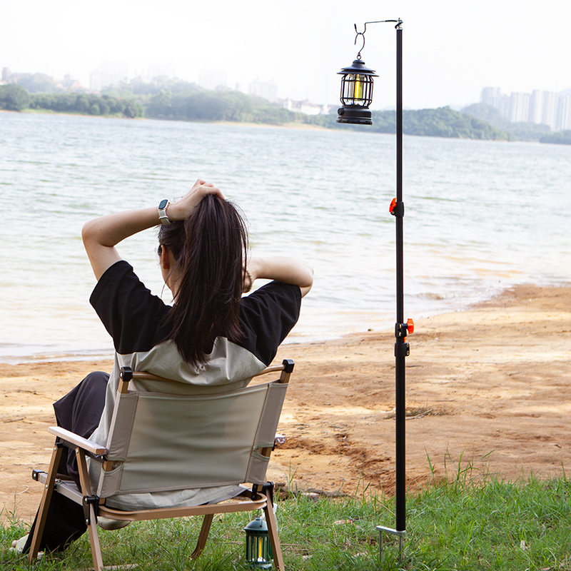 Ground-Mounted Fixed Outdoor Camping Light Bracket, Telescopic Portable Camping Lighting Stand, Night Fishing Pig Tail Storage Hook