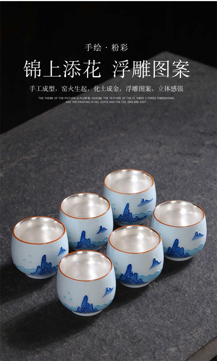 Hand made blue and white porcelain teacup suit kung fu tea set household ceramics single cup sample tea cup small bowl master cup suits for