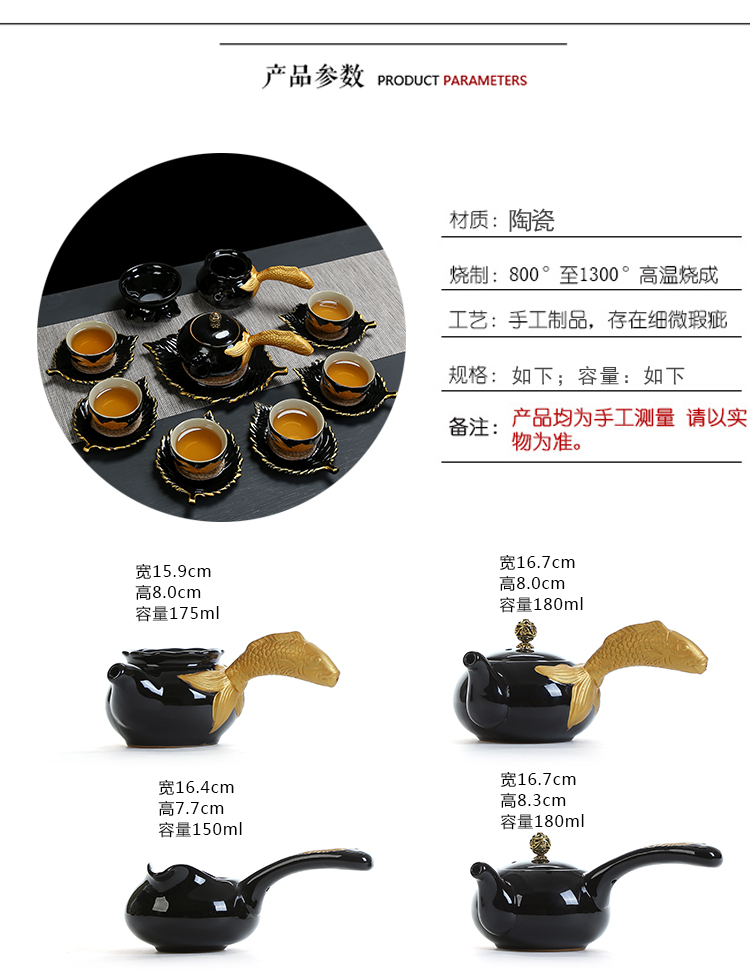 Black glaze blue and white porcelain teapot tea cups for ceramic kung fu tea set only three cups of tea to use hand grasp the teapot