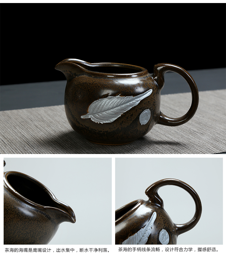 Black glaze blue and white porcelain teapot tea cups for ceramic kung fu tea set only three cups of tea to use hand grasp the teapot