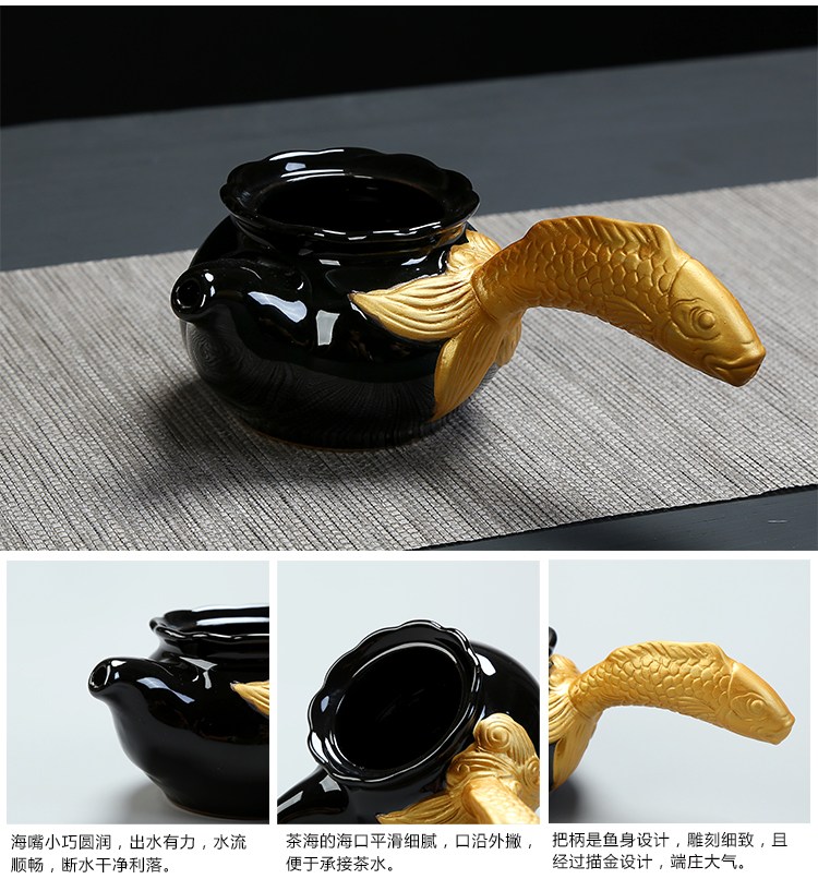 Black glaze blue and white porcelain teapot tea cups for ceramic kung fu tea set only three cups of tea to use hand grasp the teapot