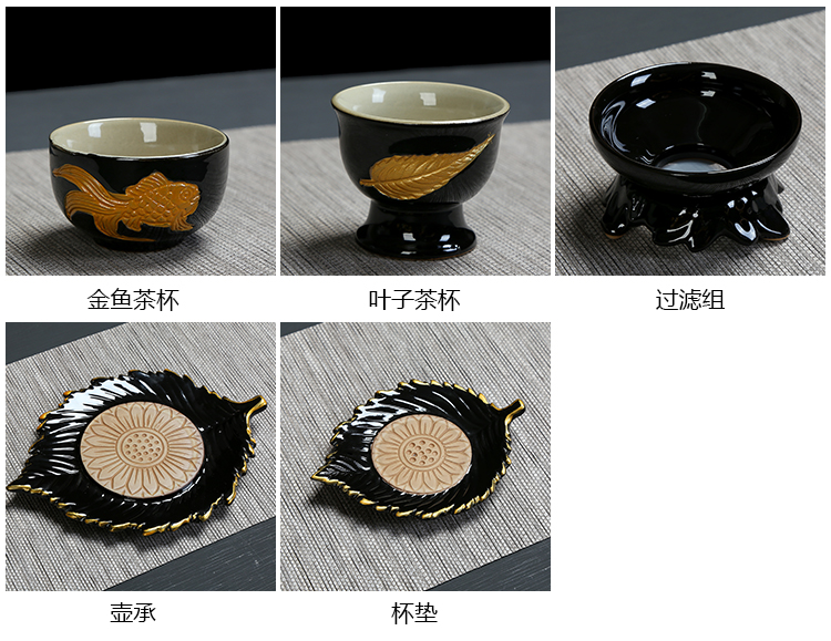 Black glaze blue and white porcelain teapot tea cups for ceramic kung fu tea set only three cups of tea to use hand grasp the teapot