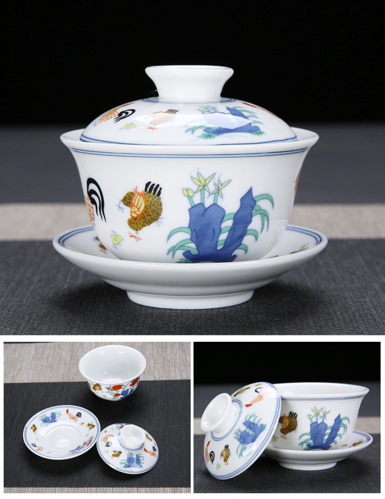 Kung fu tea set porcelain of a complete set of blue and white porcelain cup chicken cylinder white porcelain tureen teapot teacup tea wash tea tray was set combination