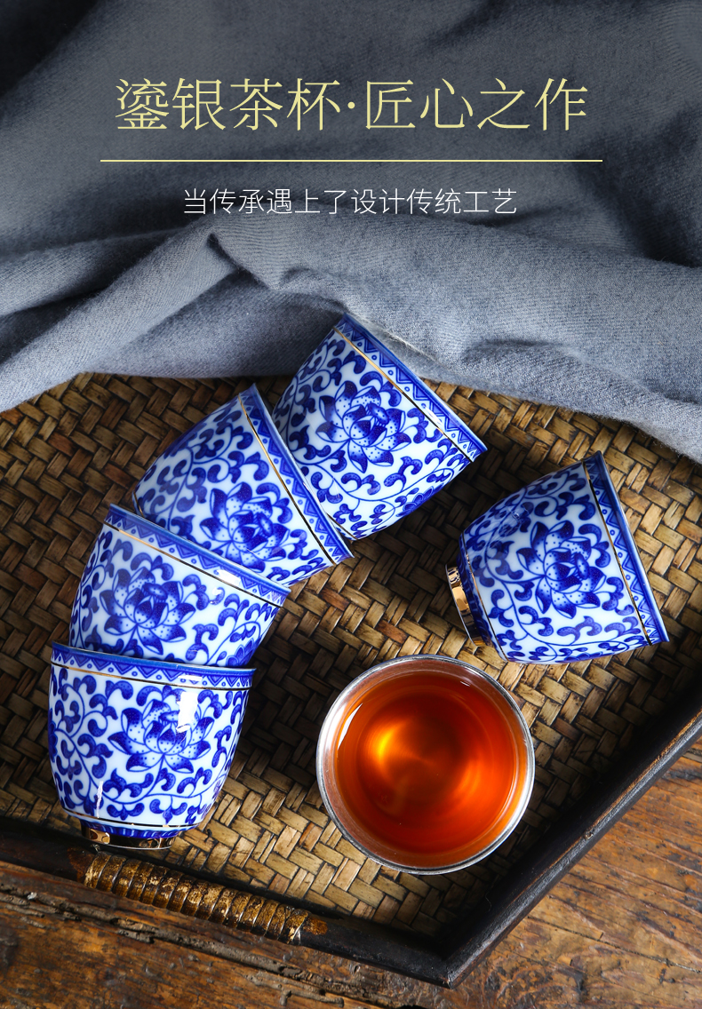 Tasted silver gilding sample tea cup kung fu tea ceramic cups, of blue and white porcelain tea set big personal cup master single cup, small cup
