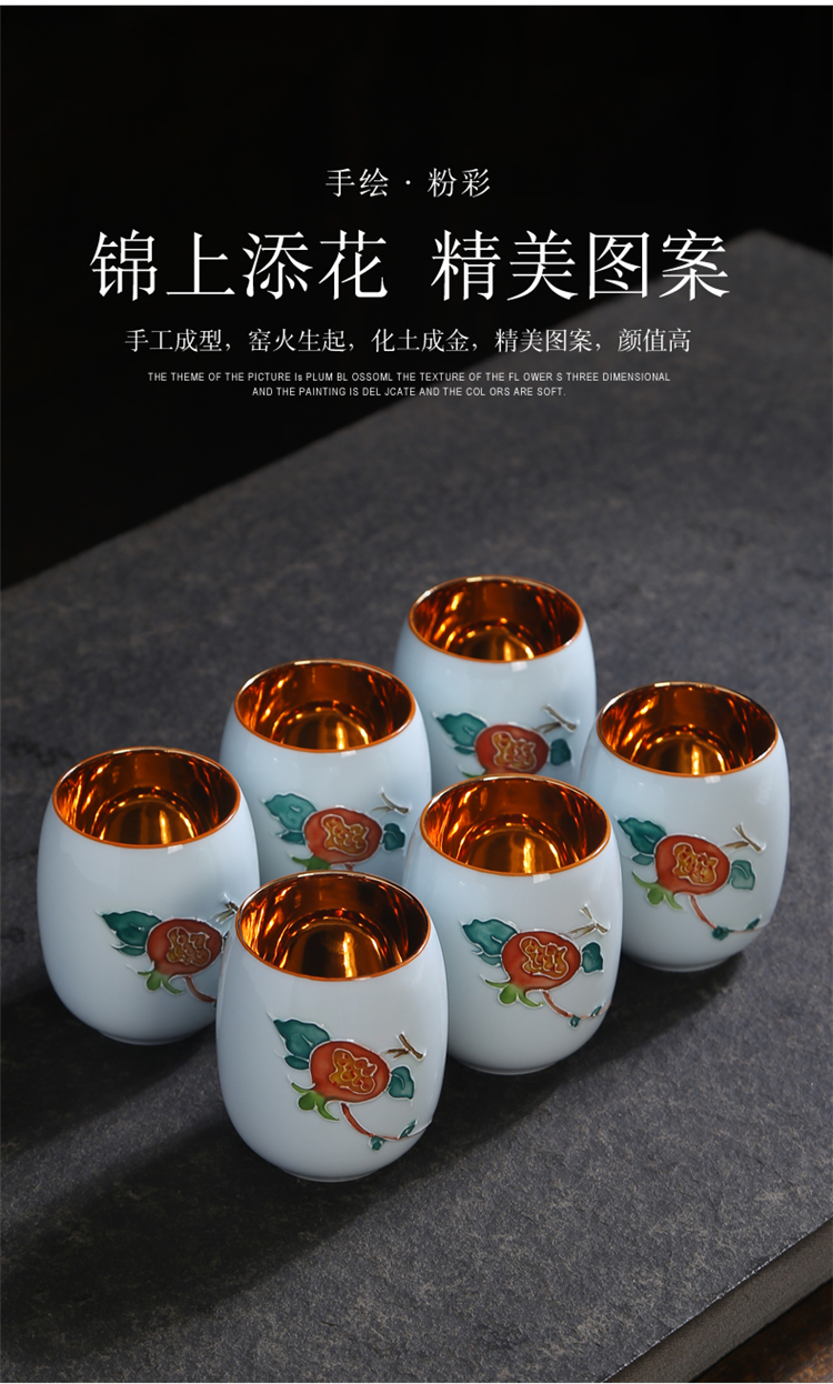 Gold hand - made the master sample tea cup cup of blue and white porcelain tea set ceramic a single cup of large single lamp that kung fu tea cups